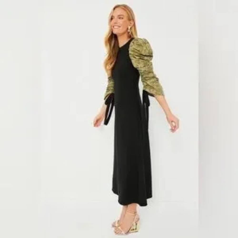 Tuckernuck- Hyacinth House black Juliet maxi dress with gathered green sleeves - Picture 3 of 11